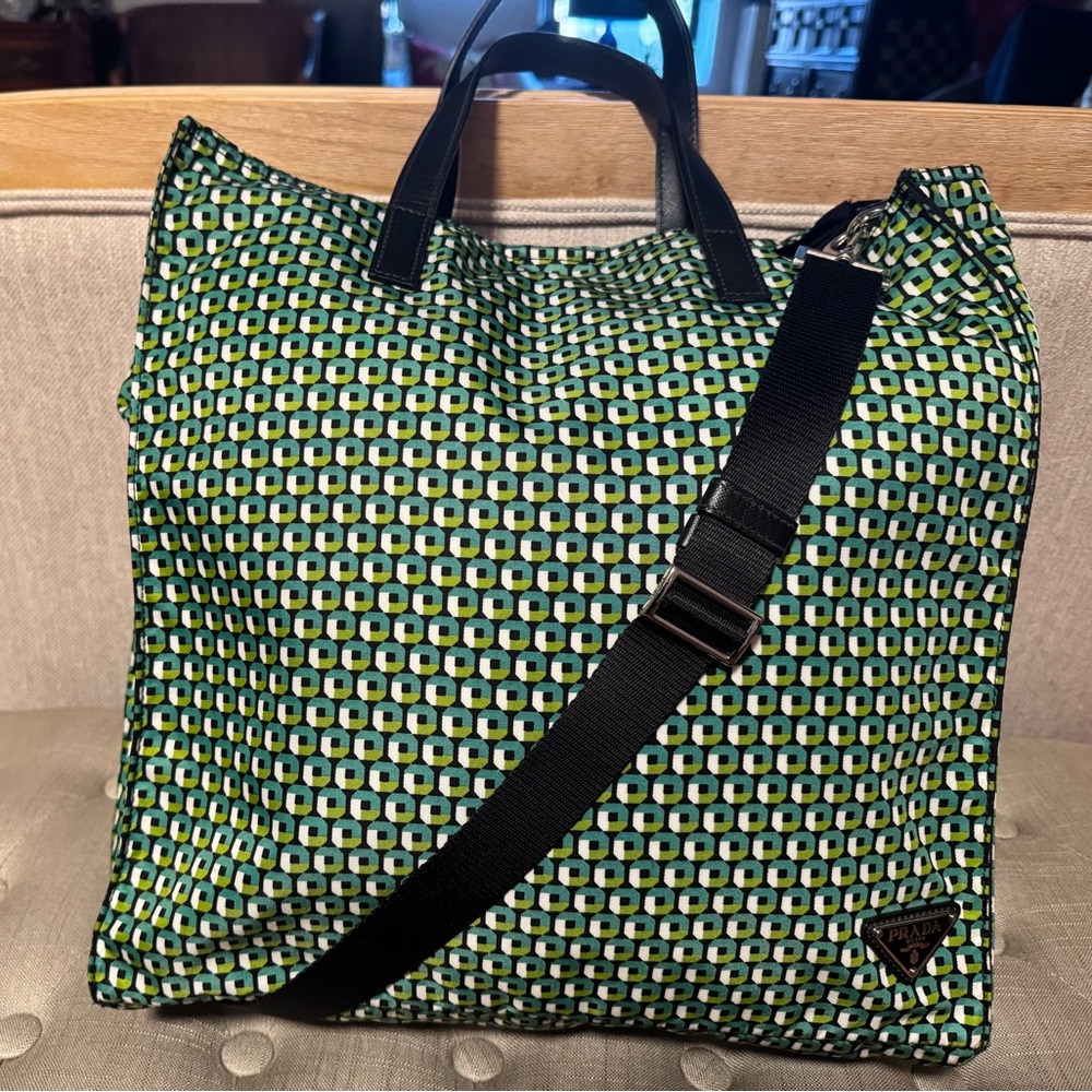 Prada Black and Green Patterned Tote